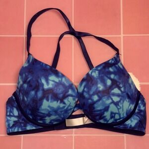 Victorias Secret PINK Wear Everywhere Push-Up Bra Blue Tie Dye 34A
